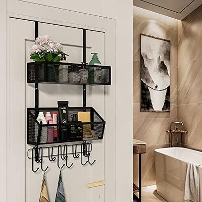 Over The Door Organizer Hanging Coat Rack with 2 Mesh Baskets 11 Hooks,  Stainless Steel Door Hanger Back of Door Storage Shelves Towel Rack for  Bathroom, Bedroom, Kitchen (Black) - Yahoo Shopping