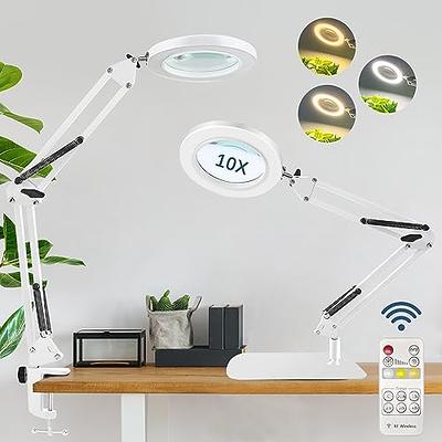 LANCOSC 2-in-1 Magnifying Glass with Light and Stand, 5X Real Glass Lens, 3  Color Modes Stepless Dimmable, Magnifying Desk Lamp & Clamp, LED Lighted