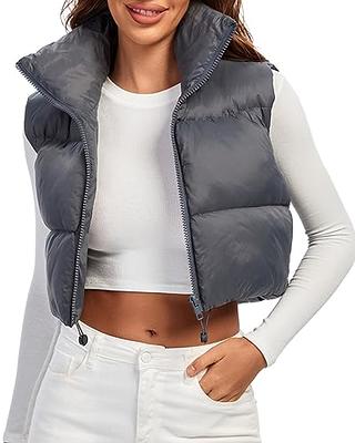 Fuinloth Women Quilted Vest, Stand Collar Lightweight Zip Padded