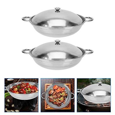 Hemoton Stainless Steel Wok Round Bottom Wok Large Fry Pan Large Capacity  Saute Pan