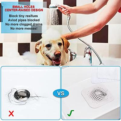 Hair Drain Catcher,Raised Square Shower Drain Covers with Suction Cup for  Pop-up Stopper 2 Pack (Grey)