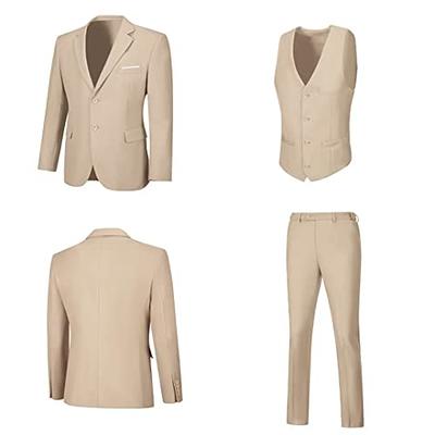  YiMinpwp Mens 2 Piece Suit with Belt Holiday Prom Party Suit  Jacket+Pants Beige : Clothing, Shoes & Jewelry