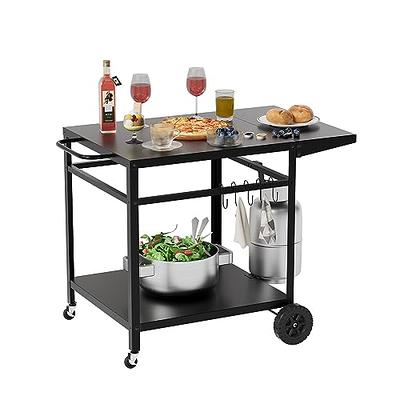 Outdoor Grill Cart Pizza Oven Trolley Stand Double Shelf Outdoor Worktable with 2 Wheels Pizzello