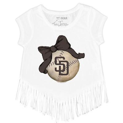 San Francisco Giants Tiny Turnip Girls Toddler Diamond Cross Bats Fringe T- Shirt - White