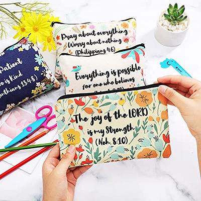 4 Pieces Inspirational Bible Verse Pencil Pouch Christian Pencil Case  Scripture Makeup Bags Canvas Cosmetic Bags for Students Office Journaling  Supplies (Bible Verse Pattern 7.8 x 3.8 Inch) 7.8 x 3.8 Inch Bible Verse  Pattern