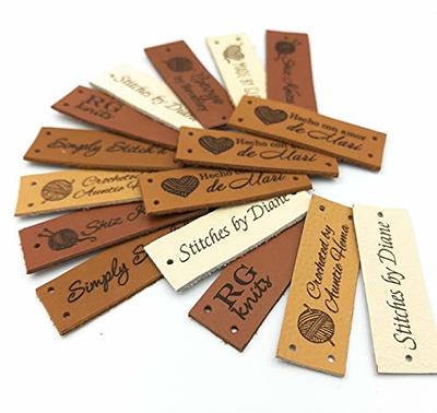 Product tags, knitting labels, labels for handmade items, leather labels  for crochet, center fold labels, folding tags, set of 25 pc