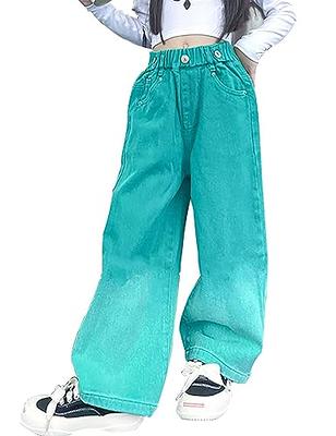  Kiench Girls Jeans Elastic Wasit Wide Leg Baggy Denim Pants  with Pockets US Size 3T-4T / 3-4 Years, Lable 110, Hot Pink: Clothing,  Shoes & Jewelry