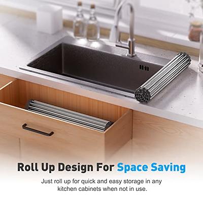 EMBATHER Roll Up Dish Drying Rack Over The Sink, Dish Drying Rack for Kitchen Counter, Multipurpose Stainless Steel Foldable Kitchen Drainer Rack