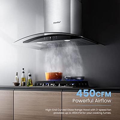 Comfee Curved Glass Range Hood 30 Inch 450 CFM 3 Speed Gesture