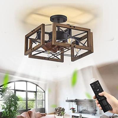 Farmhouse Ceiling Fans with Lights, Wood Flush Mount Ceiling Fan Lights  with Remote Control,Caged Indoor Ceiling Fan with Light for Living  Room,Bedroom,Kitchen - Yahoo Shopping