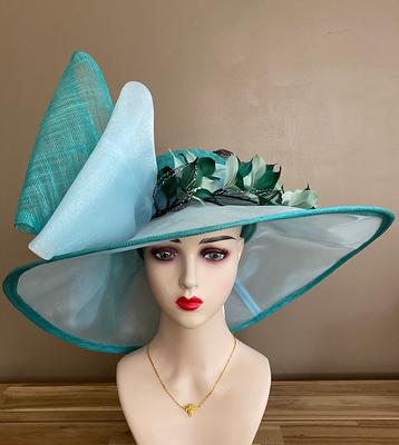 Church Kentucky Derby Hat Carriage Tea Party Wedding Wide Brim Sinamay Hot  Pink W Navy Blue Rhinestones - Yahoo Shopping