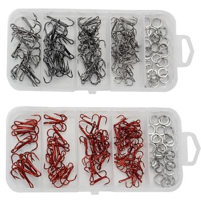 100Pcs Classic Treble Hooks Strong Sharp Round Bend Fishing Hooks Set High  Carbon Steel Hooks for Saltwater Fishing Size 2 4 6 8 10 12 (Black