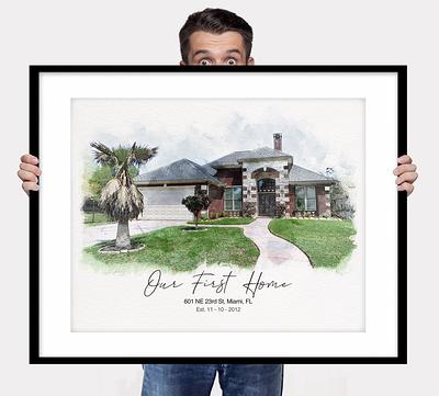  Watercolor house from photo, House portrait from photo, house  home digital art, Realtor Closing Gift, Housewarming Gift, sketch from  photo : Handmade Products