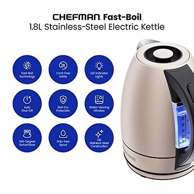 Chefman Electric Kettle, 1.8 Liter Stainless Steel Electric Tea Kettle  Water Boiler with Automatic Shutoff, LED Lights, Boil-Dry Protection, Hot  Water Electric Kettles for Boiling Water, Rose - Yahoo Shopping