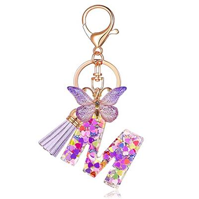 JINGUAZI Backpack Keychains Gifts for Women Initial Letter Keychain for Cute Car Key White Pink Tassel Bling Crystal Shiny