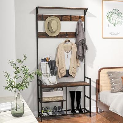 3-in-1 Industrial Coat Rack Stand with 9 Hooks Shoe Bench