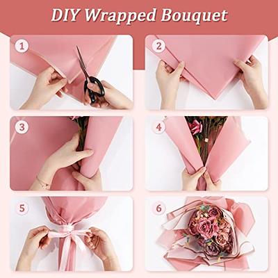 Double Sided Color Flower Wrapping Paper Pink 22.8x22.8 Waterproof 10Pcs