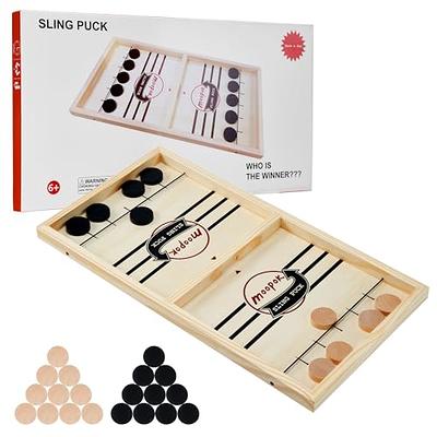 moopok Fast Sling Puck Game,Wooden Hockey Game.Desktop Battle 2in1