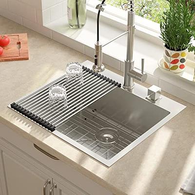 33x22-Inch Gunmetal Black Drop In Kitchen Sink Workstation - VOKIM 33 Inch  Single Bowl Topmount Sink 16 Gauge Stainless Steel 10'' Deep Handmade