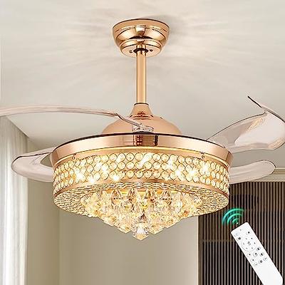 DLLT 42'' Crystal Ceiling Fan with Light, 36W Modern Ceiling Fan