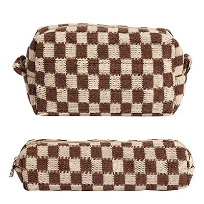 SOIDRAM Makeup Bag Checkered Cosmetic Bag Brown Makeup Pouch 1Pcs Large  Capacity Makeup Bags and 1Pcs Makeup Brushes Storage Bag Travel Toiletry Bag  Organizer - Yahoo Shopping