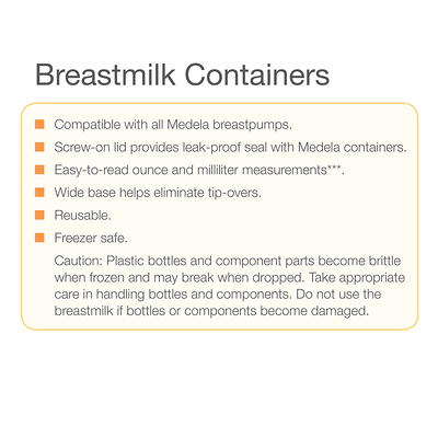 Medela Breast Milk Storage/Freezing Containers with Lids, Clear, 2.7 oz - 12 count