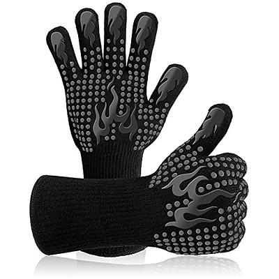 2PCS Black Professional Extra Large Silicone Oven Mitts and Pot Holders  Oven Gloves Heat Resistant Gloves Kitchen Mittens BBQ Gloves for Cooking  Grill