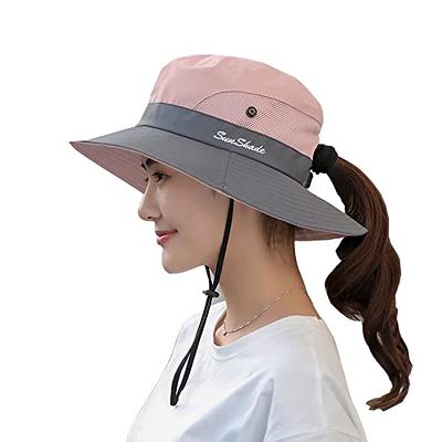 UV50 Foldable Sunhat Women Ponytail Hole Safari Beach Fishing Bucket Hat