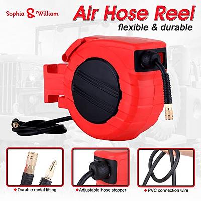 Sophia & William Retractable Air Hose Reel 3/8 x 50+5 ft Premium Rubber  PVC Hybrid Hose, 1/4 NPT Industrial Fitting Heavy Duty Air Compressor Hose  Reel with Swivel Mount Bracket,Max 300PSI 