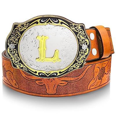RechicGu Western Belts for Men Women, Initial Letter L Big Buckle with  Brown Leather Longhorn Bull Engraved Cowboy Belt S - Yahoo Shopping