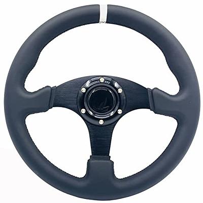 YEHICY 13”Microfiber Leather Racing Steering Wheel Flat White Stripe Alloy  Aluminum Frame Universal Sport PC Game Racing Wheels - Yahoo Shopping