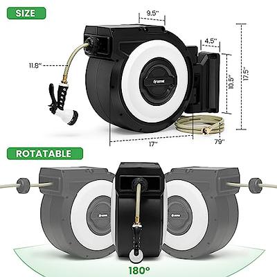GLAHODEN Retractable Garden Hose Reel 100 ft x 5/8 in Heavy Duty UV Protection Water Hose Reels for Outside, Any Length Ratchet Lock Frost-Proof