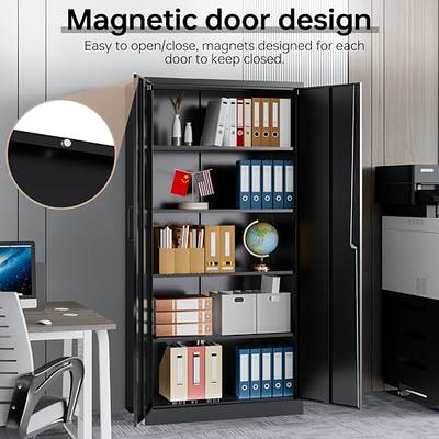 AOBABO Metal Storage Cabinet with Lock,Garage Storage Cabinet with 4  Adjustable Shelves,Tool Storage Cabinets with 2 Door,Black,Assembly Required