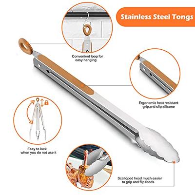 Spring Chef - Tongs for Cooking, Serving Pasta, Grilling, Bbq and Steak,  Easy Grip Heavy Duty Kitchen Tongs with Stainless Steel Tips and Locking