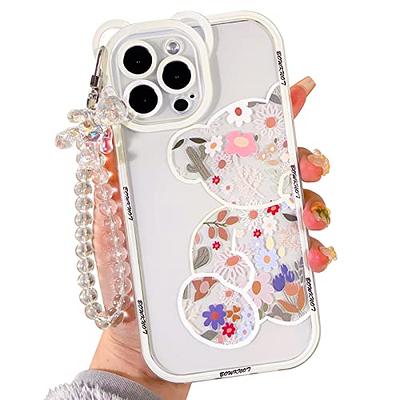  Cute Case for iPhone 14 Pro Max 6.7'', 3D Cartoon case Gold  Teddy Bear Sparkle Bling Cover with Metal Chain Strap Bell Pendant, Fashion  Plating Soft TPU Shockproof, Suitable for Women