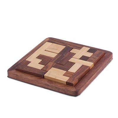 12 Handcrafted Wood Puzzles with Box from Thailand, 'Array of Challenges