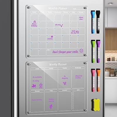 VTVTKK Acrylic Magnetic Dry Erase Board Calendar for Fridge, 16x12 Inches  Magnetic Monthly Calendar for Fridge with 6 Colorful Markers, Clear