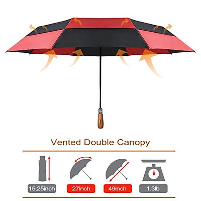 Royal Walk Windproof Folding Travel Umbrella Compact and Strong Luxurious Real Wood Handle Automatic Open Close Vented Double Canopy for Men and