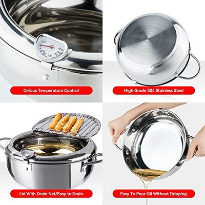 304 Stainless Steel Deep Frying Pot with a Thermometer and a Lid  Multipurpose Fryer Pan Kitchen