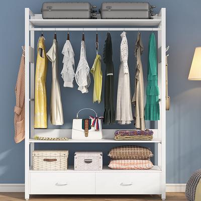 Aheaplus Wood Wardrobe Closet Storage Free Standing Closet Organizer,  Clothes Garment Racks with Storage Shelves and Hanging Rod, Walk In Closet  Organizer with 3 Wood Drawers - Yahoo Shopping