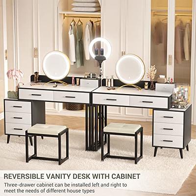 White Makeup Vanity with Storage & Flip Top Mirror 4 Drawers