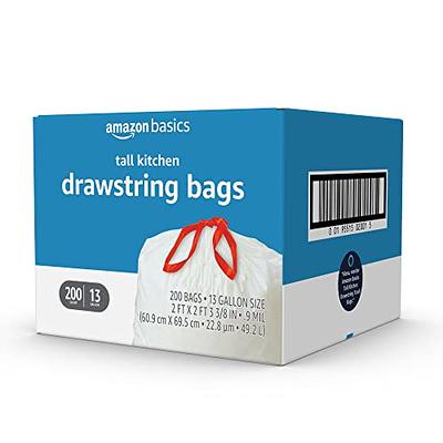 Basics Tall Kitchen Drawstring Trash Bags, 13 Gallon, Unscented, 120  Count (Previously Solimo)