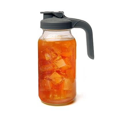 Glass Pitcher with Lid, 2 Quart(64oz) Mason Jar Pitcher with Pour Spout  Handle Lid, Large Wide Mouth Jar Leak-Proof Airtight Water Jug for Sun Tea