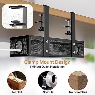 Baskiss Under Desk Cable Management Tray 2 Packs, 16 Under Desk Cord  Organizer with Clamp Mount