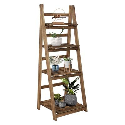 3-Tier Rustic Wood Over-the-Toilet Wall-Leaning Ladder Storage Shelves