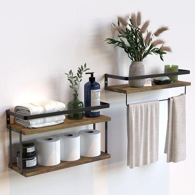 Acehoom 14 in. W x 5 in. D x 12 in. H Silver Wall Mount 2-Tier Bathroom Glass Floating Shelf