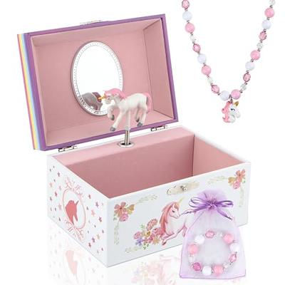 Jozen Gift Wooden Ballerina Musical Jewelry Box with Mirror&Tassel Key for Kids,Girls,Musical Keepsake Gift,Kid's Jewelry Storage Music Box White