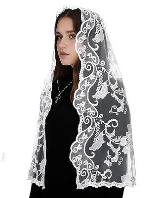 2 Pieces Floral Lace Veils Head Covering Latin Mass Mantilla Veils fo Women