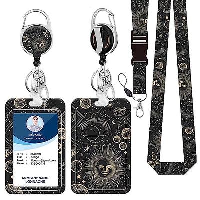 ID Badge Holder with Lanyard,Retractable Badge Reel with Swivel Belt Clip  Keychain and Detachable Lanyards,Vertical Card Protector Badge Reels for