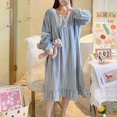 Renewold Loose Fit Women Sleepwear Nightgown Pajama Lingerie,Cute Corgi  Size XL Fall Winter Outfits with Pockets Skin Friendly Long Sleeve Top 